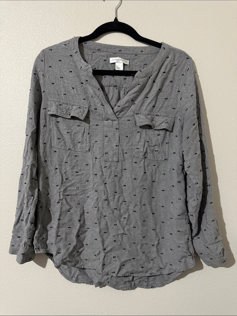 Christopher & Banks Gray Dotted Split-Neck Utility Tunic